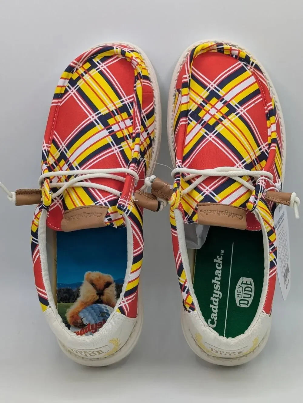 Hey Dude x CaddyShack Men's Size 8 Wally Plaid Slip-On Shoes Mr. Gopher New